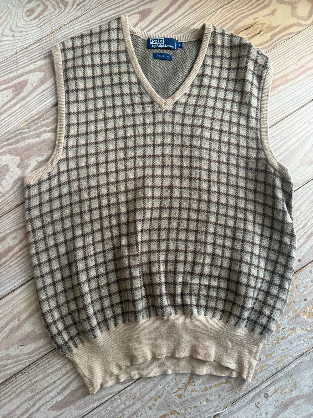Polo by Ralph Lauren Cotton Sweater Vest Size L small hole and a couple spots in